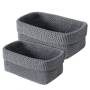 Panier Tressé 2Pcs, Panier de Rangement Tissé à La Main, Panier Salle de Bain Rectangulaire pour Chambre, Salle de Bain, Cuisine, Salle D'étude, Bureau (Gris) (Pizens, neuf)