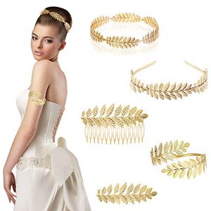LYTIVAGEN 5 PCS Couronne Laurier Dorée Brassard de Bal en Métal Bandeau Grecque Déguisement Déesse Brassard Or Feuilles d'Or Coiffe de Mariée pour Femme Coiffe de Mariée Cadeau COSPIAY (LYTIVAGOU, neuf)