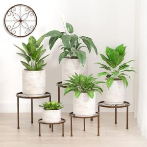 Jeackcelle Lot de 5 supports de plantes en métal robustes pour plusieurs plantes, étagère en fer antirouille, supports de décoration pour la maison, l'intérieur et l'extérieur (bronze) (JackCell, neuf)