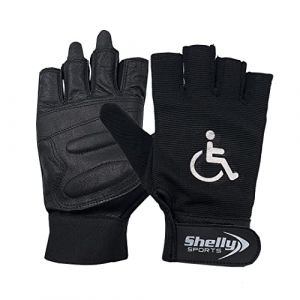 Shelly Gants de fauteuil roulant en cuir véritable avec paume rembourrée, respirants, sans doigts avec poignée antidérapante, gants de cyclisme légers (noir, taille L) (Shelly Sports Ltd, neuf)
