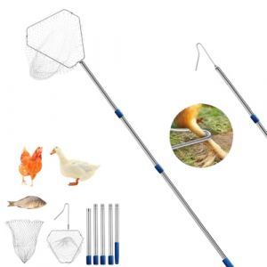 Attrape-poulets - Crochet de jambe réglable de 90 à 180 cm - Avec filet interchangeable - Dispositif de capture de volaille pour la pêche des canetons, oies, oiseaux, chauves-souris (AKFAI, neuf)