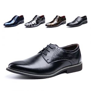 Chaussure Homme Derby Oxford Homme Classique Brogues Casual Mariage Chaussures Dressing Lacets Cuir Vernis Noir 3 Taille 43 (LIUZHI SHOES LTD, neuf)