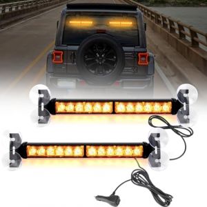 JMEST LEAD Lumières Stroboscopiques pour Pare-Brise de Voiture, 24-LED 2 x 12.4'' Feux Stroboscopique d' Urgence Feux de Balise Clignotants 23 Modes pour Voitures Camions Van (Amber) (FIVE PLUS, neuf)