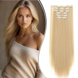 Dcbaboo Postiche Extension Cheveux Naturel Clip Lisse Extension a Clip Cheveux Naturel Raides Longue 6PCS Rajout Cheveux Extension de Cheveux a Clip Synthétique pour Femme, Blond Naturel mix Blond (Dcbaboo, neuf)