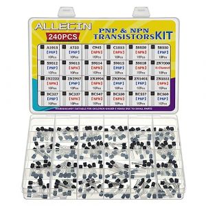 ALLECIN Kit de Transistor BJT 24 Valeurs A1015 A733 C945 C1815 S8050 S8550 S9012 S9013 S9014 S9015 S9018 2N7000 2N2222 2N2907 2N3904 2N3906 2N5401 2N5551 BC327 BC337 BC547 BC550 BC557 BC560 (ALLECIN E.C. EU, neuf)