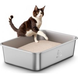 Bac Litiere pour Chat en INOX, Bac à Litière pour Grands Chats, Chatons et Lapins, Caisse Chat Litiere XXL, Litiere Toilette pour Chats, Anti-Adhérent, Anti-Odeurs, Facile à Nettoyer (ICOYEA, neuf)