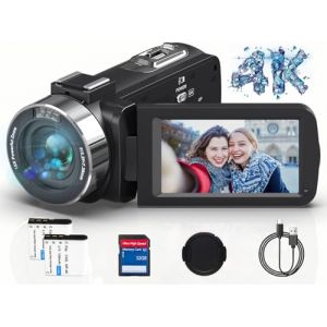 Caméscope 4K Caméra Vidéo HD 80MP 30FPS Vision Nocturne Infrarouge Zoom Numérique 18X Webcam Camescope, 3,0’’ Pouces Rotation à Écran IPS Vlogging Camera pour Youtube avec 2 Batteries, Carte SD 32Go (Suncail Trade EU, neuf)