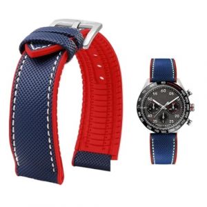 PctkeLsend Bracelet de montre &eacute;tanche en toile et caoutchouc for homme, 19-24 mm, compatible avec Breitling, Omega, IWC, Citizen, TUDOR et Hamilton(Blue White red sk A,23mm) (PeiLINpppppp, neuf)