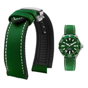 PctkeLsend Bracelet de montre &eacute;tanche en toile et caoutchouc for homme, 19-24 mm, compatible avec Breitling, Omega, IWC, Citizen, TUDOR et Hamilton(Green White silver B,21mm) (PeiLINpppppp, neuf)
