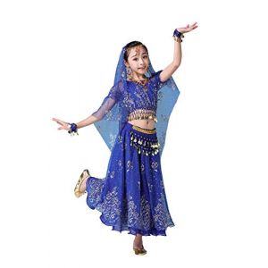 FEOYA Robe Costume Danse Orientale Enfant Danseuse Fille Bollywood Indienne Fille Belly Dance Carnaval 10-12 Ans Bleu (GAOCHENGEU, neuf)