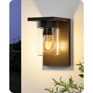 EDISHINE Applique Murale Ext&eacute;rieure, Lampe Murale avec Verre Transparent, IP44 &Eacute;tanche, E27 max. 15W, Luminaire Moderne pour Fa&ccedil;ade, Garage, Auvent (ampoule non incluse), 19x12x15 cm, Noir (DewenwilsDirect, neuf)