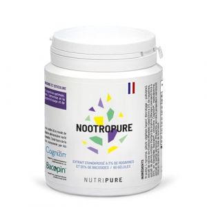 Nootropure • Complément Alimentaire Performances Cognitives • Rhodiola, Bacopa, Tyrosine • Mémoire, Concentration, Anti-Stress • 90 gélules • Cure de 1 mois • Made in France • Nutripure (NUTRIPURE, neuf)