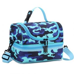 VASCHY Sac Isotherme Repas Enfants, Sac à Lunch Portatif à Compartiments Séparés Réutilisable pour Garçons Sac à Main de Déjeuner avec Bandoulière Réglable pour École et Pique Nique Camouflage Bleu (Vaschy, neuf)