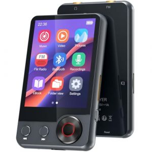 Lecteur MP3 128 Go avec Bluetooth 5.3, Lecteur de Musique Portable 2,4" avec Haut-Parleur, Lecteur MP3 avec Radio FM, Enregistrement Vocal, &eacute;couteurs (Noir)(2,4 Pouces) (YUNCHUANGTECK, neuf)