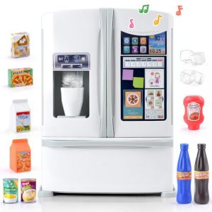 PLAY Frigo Jouet pour Enfant, Set de Cuisine avec R&eacute;frig&eacute;rateur Jouet, Jouets Alimentaires, Gla&ccedil;ons, Effets Sonores R&eacute;alistes, Set de Ustensile Cuisine pour Enfant 3+ Ans - Blanc (LANPA EU, neuf)