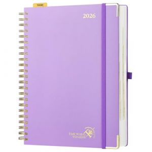 POPRUN Agenda 2026 Journalier A4 Grand Format 30,5 x 22 cm - Couverture Rigide Spirale, 1 Page par Jour, D'Jan 2026 à Déc 2026-12 Mois, Avec règle signet, Papier 80 g/m², Violet (Time Works Wonders, neuf)