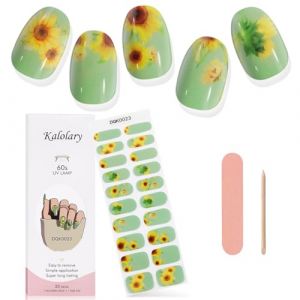 Kalolary Gel Vernis &Agrave; Ongles Autocollants, 20PCS Nail Stickers Bandes de Vernis &agrave; Ongles en Gel Wraps Nail Art Stickers avec Lime &agrave; Ongles et B&acirc;ton (Lampe UV/LED requise) (Vert Tournesol) (EU-Pangood, neuf)