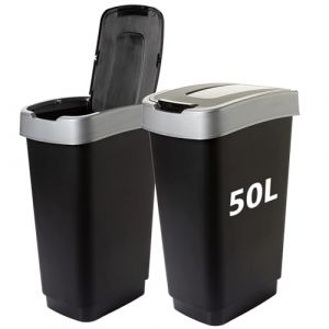 2friends Duo Poubelle de cuisine - 2 compartiments de 50 l - Double poubelle avec couvercle basculant - Anti-odeurs - 2 x 50 l - Grand - 60 x 45 x 34 cm - Plastique robuste et recyclable - (2friends GmbH, neuf)