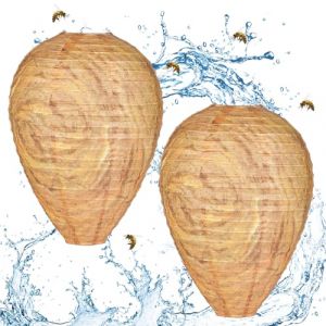Flintronic 2 pcs Leurres de Nid de Guêpe, Faux Nid de Guêpe, Suspendu Leurre de Nest de Frelons en Matériau, Imperméable pour Frelons Vestes Jaunes Maison Jardin Cour, 22X28CM (XJYEU, neuf)