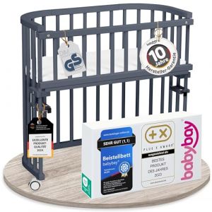 babybay Original lit cododo en Bois de h&ecirc;tre Massif/Compact et modulable/Hauteur du lit r&eacute;glable en continu/lit b&eacute;b&eacute; &eacute;volutif (Peint en Gris Ardoise) / avec Matelas, Barres, Roues (babybay, neuf)