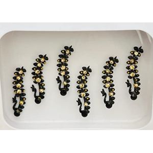 BB203 Noir Bindi Or Argent StonePearl perles Bindi Tattoo autocollant de mariage Forehead Tikka Indian Fancy Party arabe face Gem Body Art (Mehek!, neuf)