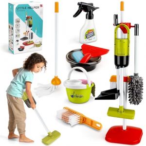 Aspirateur Enfant Qui Aspire Vraiment avec Fonction d'aspiration et sonore,14 Pi&egrave;ces Kit Menage Enfant,kit de Nettoyage,Jouet pour Enfants &agrave; partir de 3 Ans (Vert) (Fluttuante Kft, neuf)