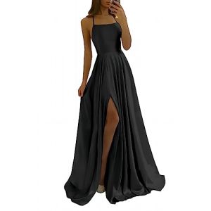 xxxiticat Robe de bal longue &eacute;l&eacute;gante en satin pour femme, robe de mari&eacute;e, robe de soir&eacute;e, robe de soir&eacute;e sexy, dos nu, robe de mari&eacute;e spaghetti, robe de princesse longue robe de demoiselle d'honneur (xxxiticat, neuf)