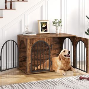 Hzuaneri 100cm Cage pour Chiens, Table d’Appoint, Niche Moderne pour Chiens Intérieur, Cage Chien de Taille Moyenne, Maisonnette pour Animaux, 3 Portes, Porte arquée, 60 x 100 x 63 cm, Marron Rustique (Hzuaneri FR, neuf)