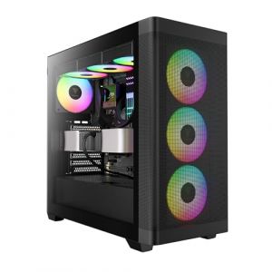 GAMDIAS Athena M3 ATX Boîtier PC Mid Tower 4 x 120 mm ARGB PWM Ventilateur avec concentrateur, Maille de Flux d'air Avant, Panneau latéral en Verre trempé sans Outils, MB Sync Ready, Noir (GAMDIAS, neuf)