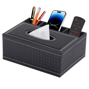 XNONE Bo&icirc;te &agrave; Mouchoirs Carr&eacute;e en Cuir, Distributeur avec 3 Organiseurs Lat&eacute;raux, Pour Restaurant, Bureau, Voiture, Noir (XNONE, neuf)