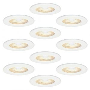 HOFTRONIC - 10x Nola LED Spot encastrable 68 mm Blanc - IP65 &eacute;tanche pour salle de bain, salon et ext&eacute;rieur - 5W 480lm - 2700K extra blanc chaud - spot plafond - spot plafonnier- spot terrasse (Online Multi Stores, neuf)