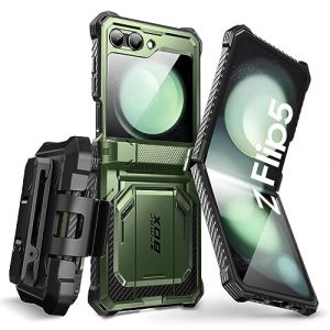 i-Blason [Armorbox Coque pour Samsung Galaxy Z Flip 5 (2023) avec Protecteur d’Ecran Intégré & Clip Ceinture & Béquille, Intégrale Robuste Protection de Charnière (Vert) (SUPCASE & i-Blason Store, neuf)