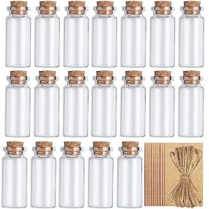 ATB-Foger Lot de 20 mini flacons en verre de 10 ml avec bouchon en liège pour décoration DIY, cadeaux de mariage, fête (20 ficelles + 20 étiquettes suspendues) (TTKJ-UK, neuf)