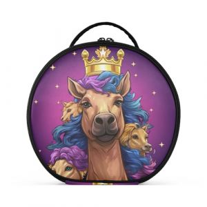 Doodle Art Cheval Mignon Cr&eacute;ativit&eacute; Trousse Sac Cosm&eacute;tique Circulaire de Maquillage Pochette Sacs avec Cloisons Amovibles pour Voyage Filles (HULAHULA, neuf)