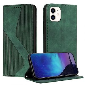 Fatcatparadise Coque pour iPhone 11, Coque iPhone 11 (6,1 Pouces), Housse en Cuir PU Pochette Portefeuille Étui Rabat Clapet Case Porte Carte Magnétique Etui de Protection Flip Case (Vert) (Boloker, neuf)