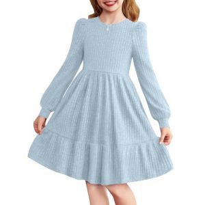 Arshiner Robe D&eacute;contract&eacute;e Fille Robe &Eacute;l&eacute;gante &agrave; Manches Longues, Col Rond, Tricot C&ocirc;tel&eacute; A-Ligne, Robe Unie Hiver pour C&eacute;r&eacute;monie et Casual f&uuml;r 11-12 Ans (Arshiner Store, neuf)