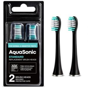 AquaSonic Lot de 2 t&ecirc;tes de brosse &agrave; dents de rechange standard pour dents normales et sensibles compatibles avec de nombreux manches de brosse &agrave; dents AquaSonic (noir) (Pure Daily Care, neuf)