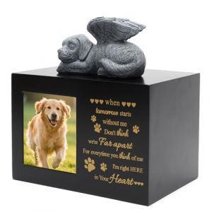 LUPATDY Urne pour Chien, Bo&icirc;te en Bois Noire avec Statue de Chien - Urne Fun&eacute;raire avec Cadre Photo Cadeau Comm&eacute;moratif pour Animaux de Compagnie Perdus - (A) (LUPATDY-FR, neuf)