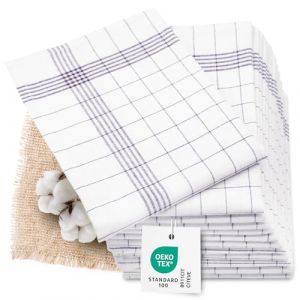 ZOLLNER Set de 12 torchons, Coton et Lin, 60x80 cm, Gris Blanc &agrave; Carreaux (Zollner24, neuf)