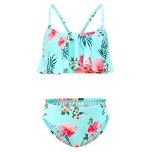 Aisyee Maillot de Bain Fille Maillot Deux Pieces Fille Maillot de Bain hawaïen Fleuri Fille Maillot de Bain de Plage Bikini Fille 13 14 Ans (ZhouKe Maoyi, neuf)