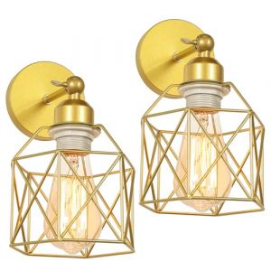 2 packs Appliques Murales Vintage Industrielle Noir Diamant Cage en M&eacute;tal Plafonnier Luminaire R&eacute;tro Applique Int&eacute;rieure D&eacute;coration pour Salon Cuisine Couloir Chambre Caf&eacute; Bar (Or-2 packs) (DOO2U, neuf)
