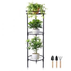 Mulaibdin Support Plantes Interieur Metal, Porte Plante Exterieur Balcon, 3 Niveaux Tabouret Plante Noir, Supports de Pots de Fleurs, Etagere Plantes Fer Forge avec Outillage de Jardinpour (Mulaibdin FR, neuf)