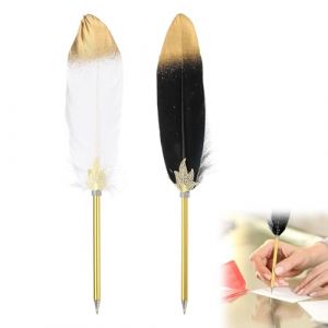 Rakiuty Stylos&Agrave; Bille R&eacute;tro,Stylo &Agrave; Bille R&eacute;troPlume,StyloBille VintageVert,Stylo &agrave; BilleFantaisie en Forme de Plume,Plume Roller Ball Pen Creative,2PC (Noir + Blanc) (Deppr, neuf)