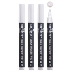 STATIONERY ISLAND Stylo Craie Pour Tableau Noir Effacable, Marqueur Craie Effacable, Feutre Craie pour le Verre Fenêtre, Blanc 3MM Lot de 4 (Stationery Island, neuf)