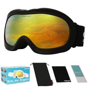 OUTDOORSPARTA Casque pour garçon et fille lunettes de ski compatibles, protection 100% UV (1. Lunette noire, pleine lentille miroir doré) (OutdoorSparta, neuf)