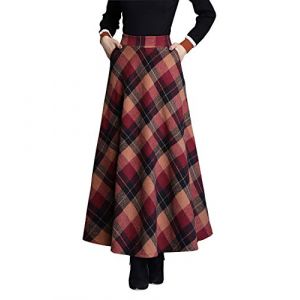 Artykey Jupe Longue Femme Hiver Taille Haute Vintage Élégant Maxi Skirt Carreaux A-Ligne Automne Jupe Plissée Rouge 3XL (Artykey Jupe et Bottes à la Mode, neuf)
