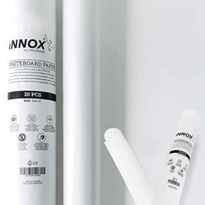innox Tableau blanc autocollant électrostatique de adhère à n’importe quelle surface sans colle – Paperboard Papier parfait pour des réunions, et cours particuliers - blanc 20 feuilles (Innotools, neuf)