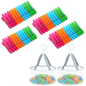48 Pi&egrave;ces Pinces &agrave; V&ecirc;tements en Plastique,Multicolores Pince &agrave; Linge avec Panier Pince &agrave; Linge Ext&eacute;rieur,Heavy Duty Pince a Linge, Pinces &agrave; Linge antid&eacute;rapantes pour Cordes &agrave; Linge (lompyeu, neuf)