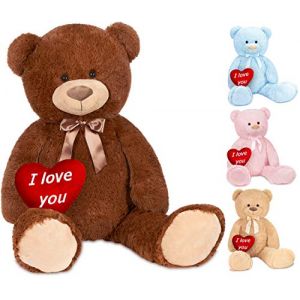 BRUBAKER Peluche g&eacute;ante XXL - Ours/Nounours - 100 cm - Marron - C&oelig;ur en Peluche 'I Love You' Inclus (BRUBAKER (Der Schnellversender!), neuf)