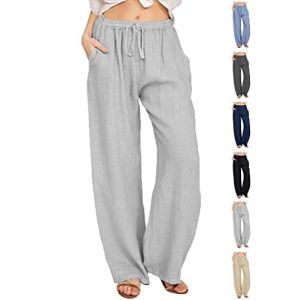 CheChury Pantalon Lin Femme &Eacute;t&eacute; D&eacute;contract&eacute;s Pantalons Mode Coton Chanvre Confortable Jogging Plage R&eacute;tro Pants Taille Elastique Pantalon avec Poches,Gris,M (LYworld, neuf)